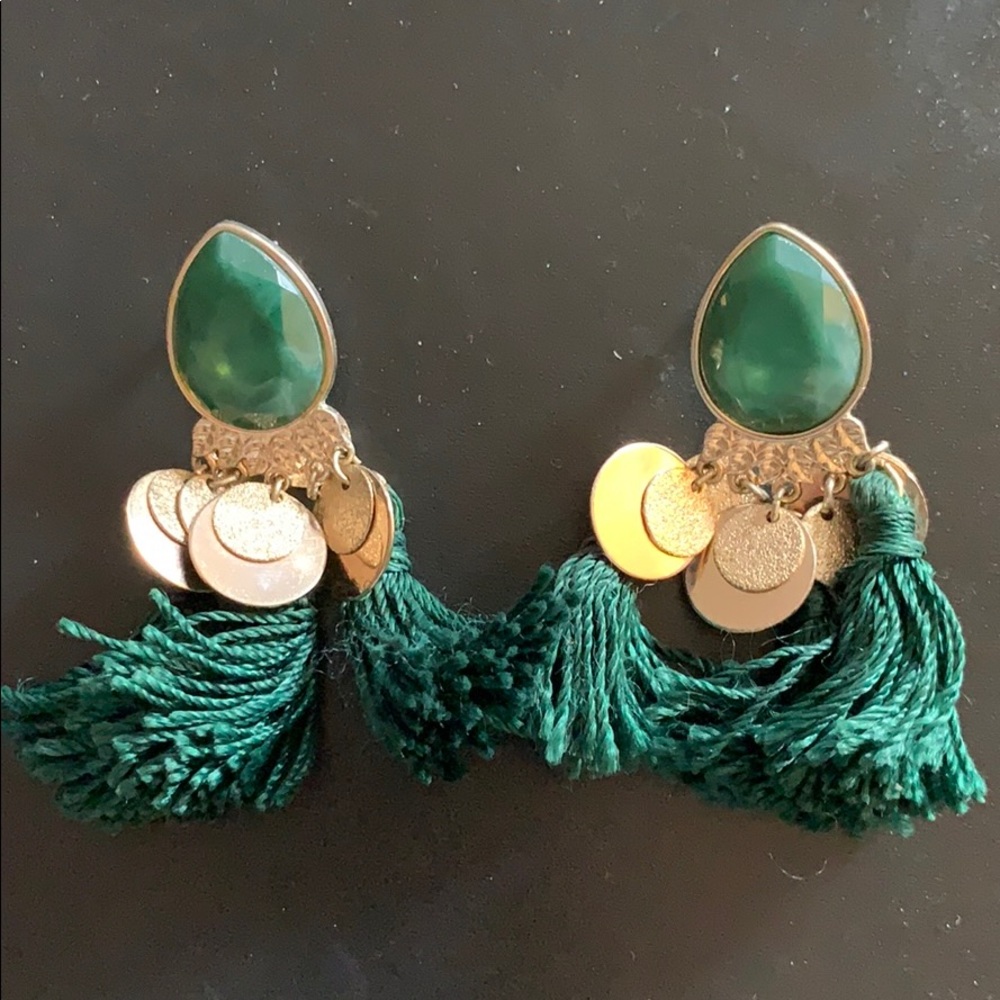 Green tassel earring